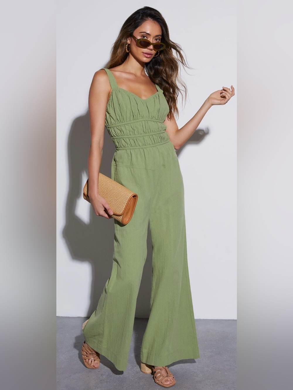 Dolly Rushed Pocketed Green Jumpsuit